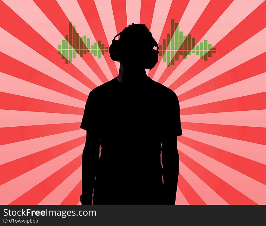 A image of a guy's silhouette listening to music. A image of a guy's silhouette listening to music.