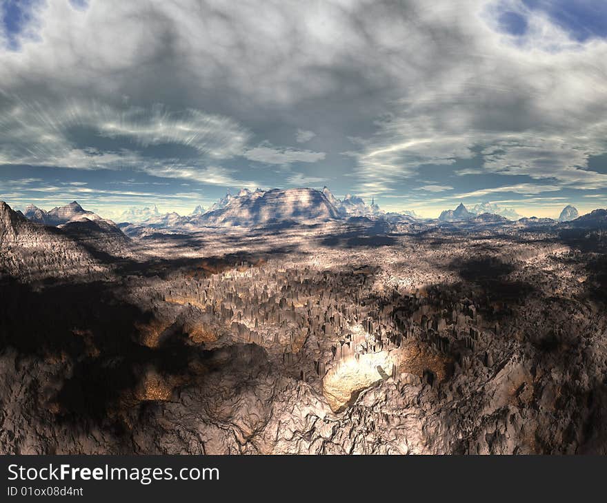 Stark, rugged and moody image of the badlands on the planet Alderan. Stark, rugged and moody image of the badlands on the planet Alderan.