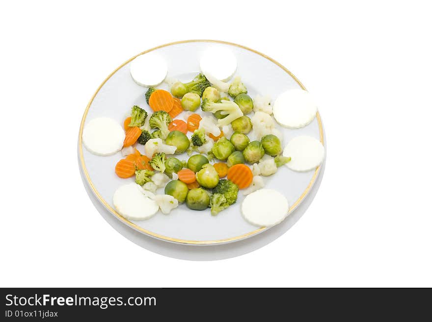 Fresh Vegetables, cheese and other foodstuffs. Shot in a studio.