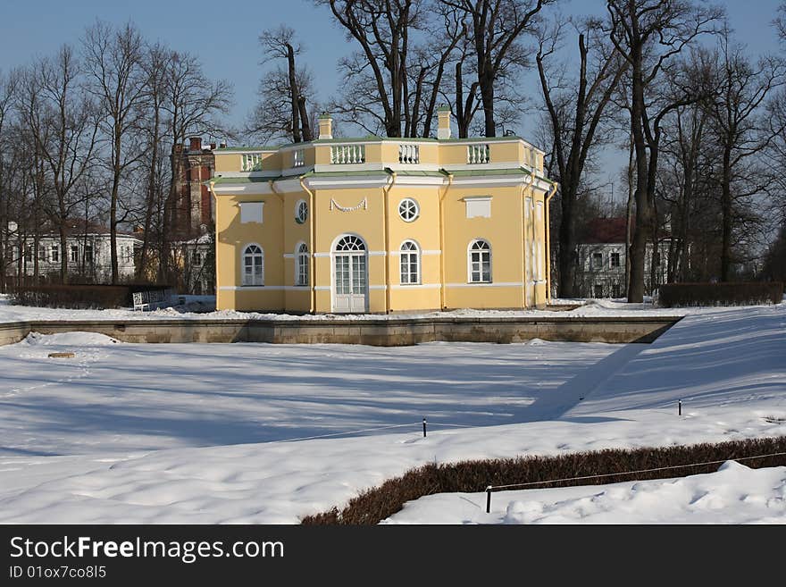 Bath-house at the pond in the park