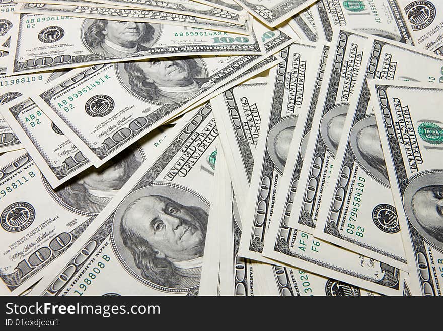 American dollar banknotes on isolated background. American dollar banknotes on isolated background