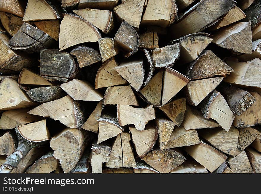 Pile of firewood orderly stacked