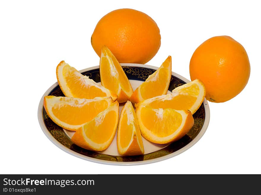 A close-up of the slices of orange on plate,. A close-up of the slices of orange on plate,