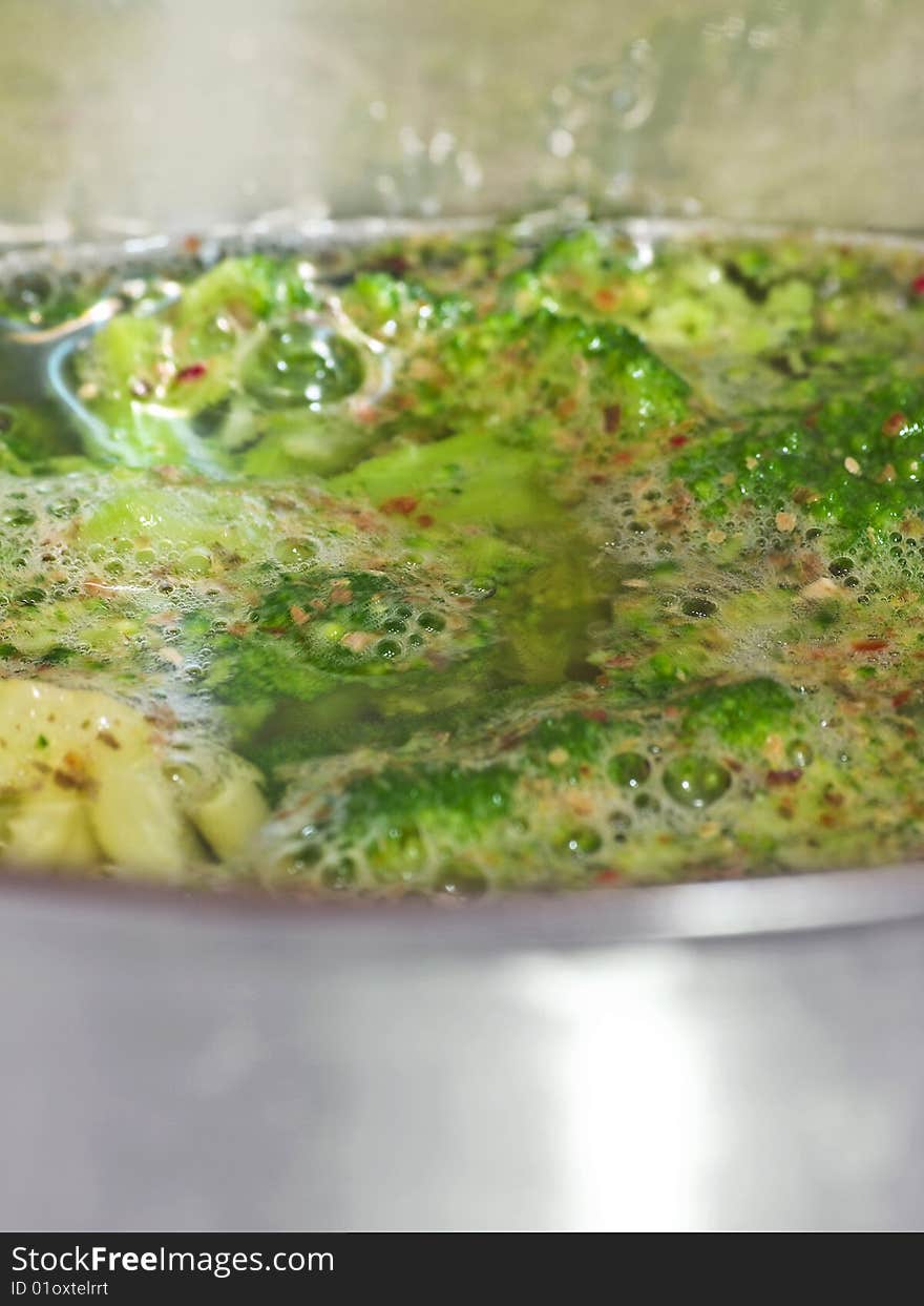 Boiling vegetable soup, close up. Boiling vegetable soup, close up