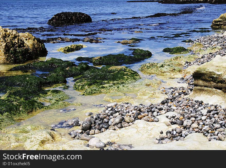 Sea water and rock on the coast, sea side moss. Sea water and rock on the coast, sea side moss