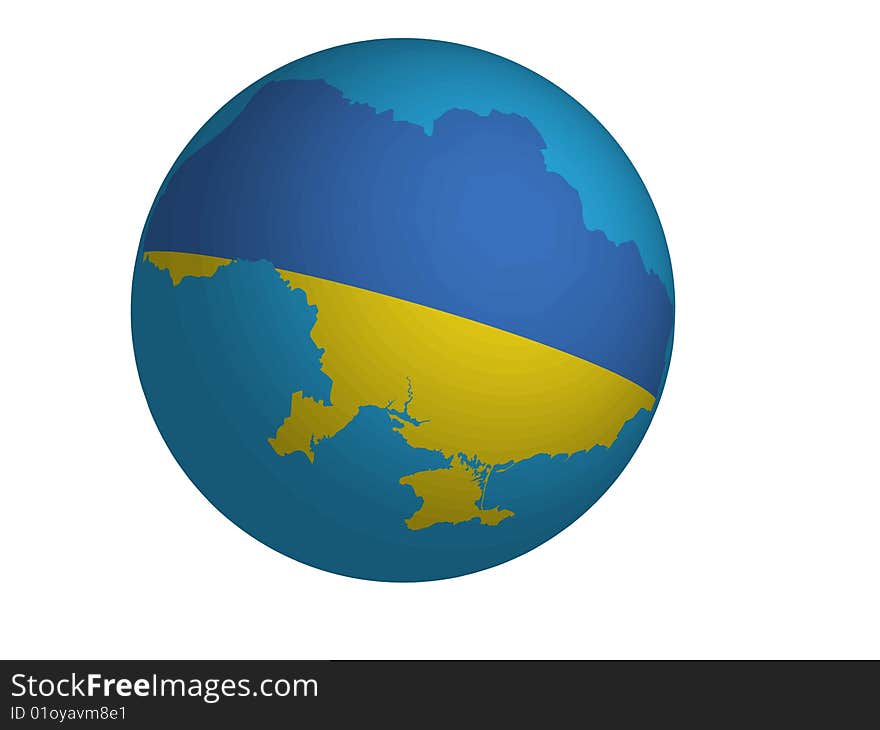 Globo with only one cotinent created as Ukranian flag form. Globo with only one cotinent created as Ukranian flag form