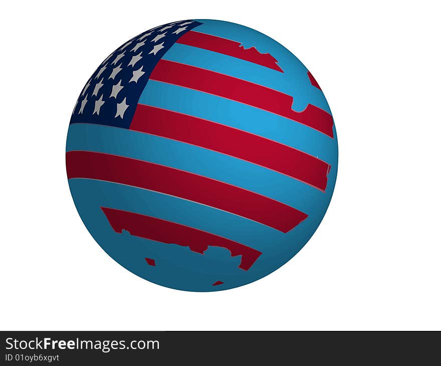 Globo with only one cotinent created as USA flag form. Globo with only one cotinent created as USA flag form