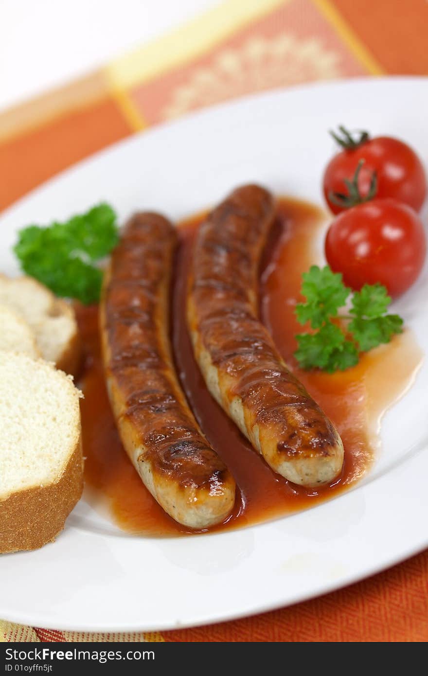 Grilled sausage with tomato ketchup