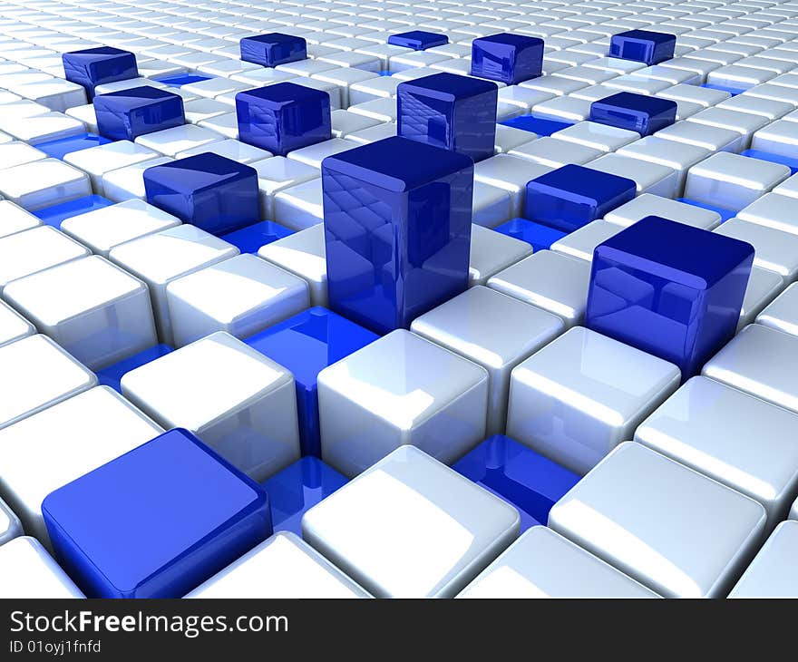 Background with high blue boxes. Background with high blue boxes