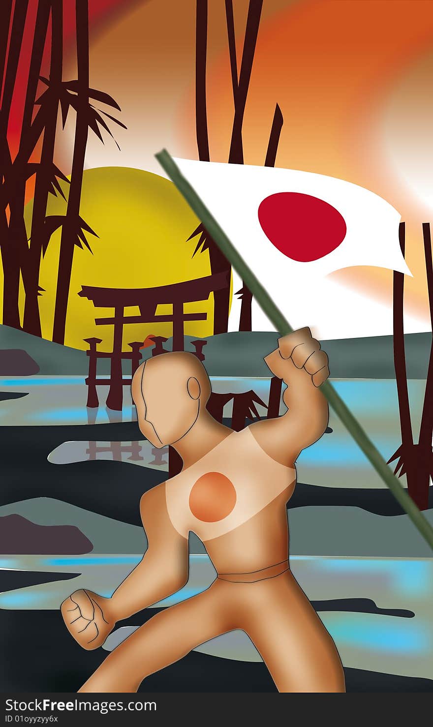 Illustration of a man holding japan flag. Illustration of a man holding japan flag