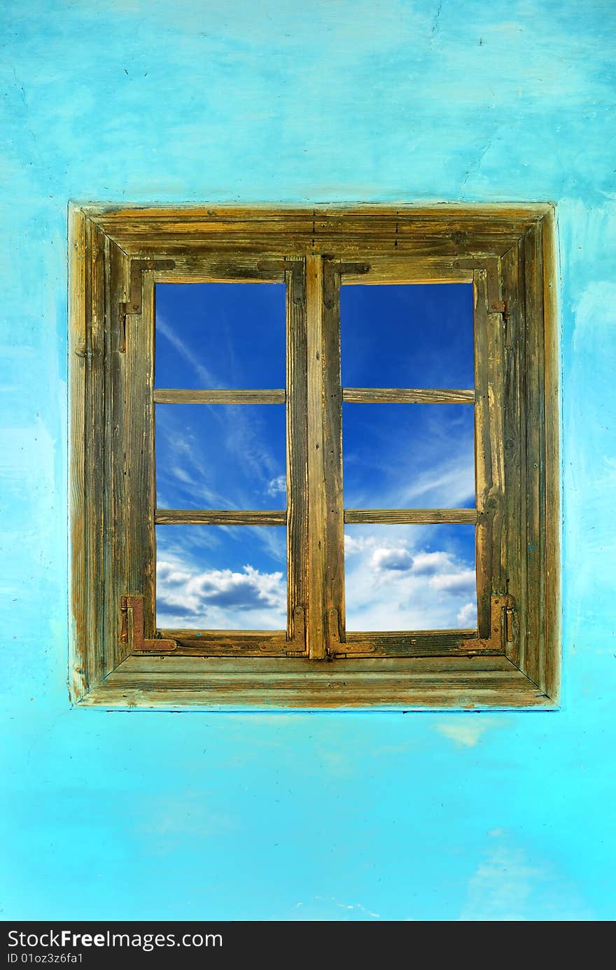 Window of country house with a sky view. Window of country house with a sky view