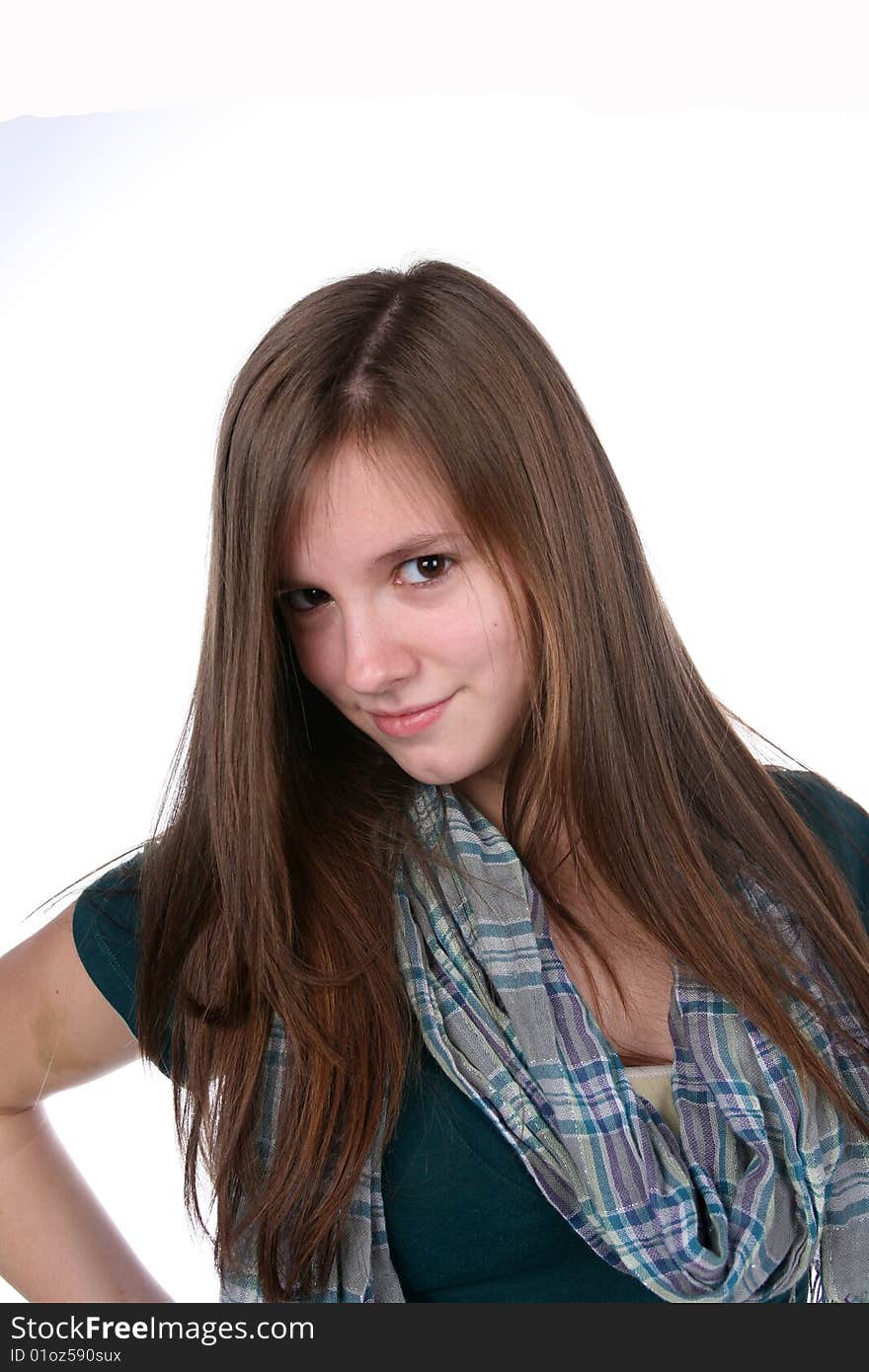 Pretty teenage girl with blue plaid scarf. Pretty teenage girl with blue plaid scarf