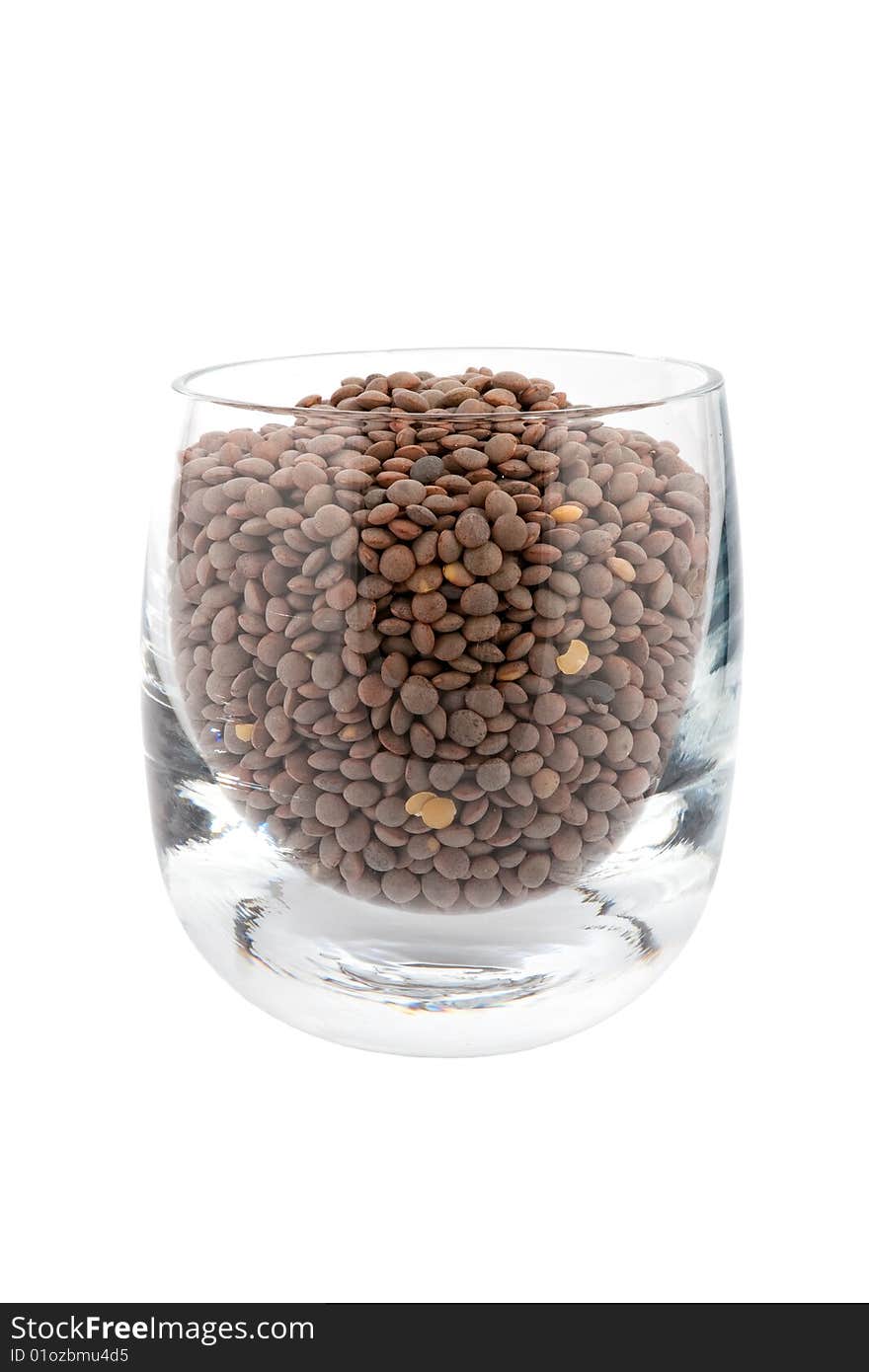 Green Lentils In Glass, White Background