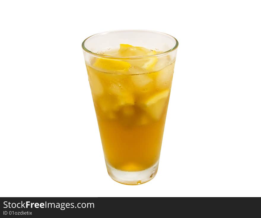 Cool ice-tea with the pieces of lemon