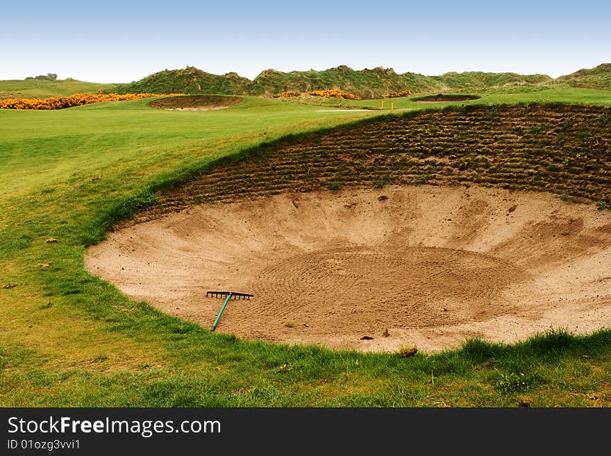 A bunker on a links golf course