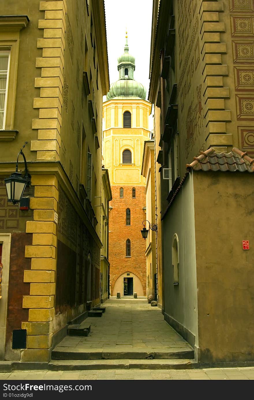 Church view from the street in old town in poland