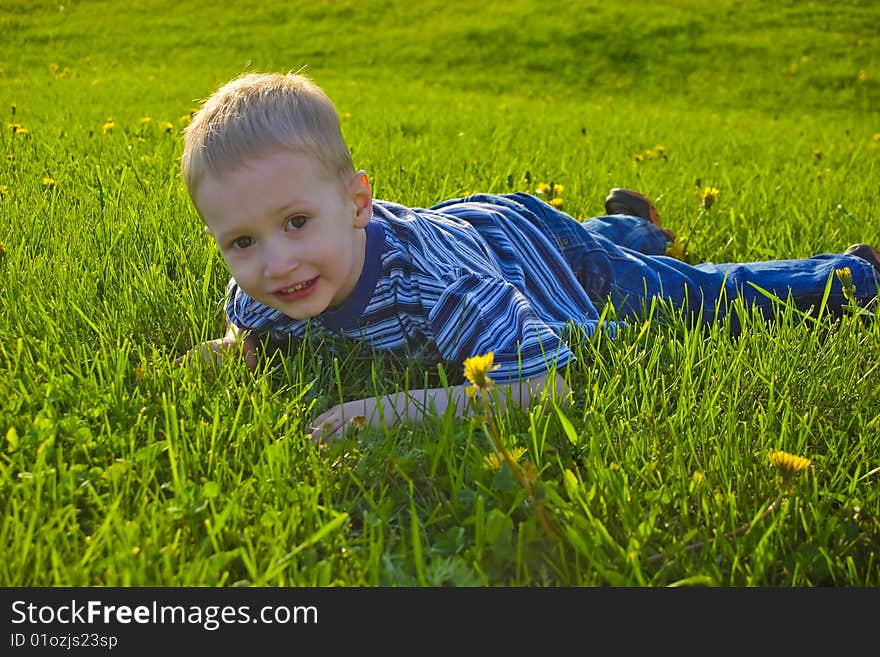 Boy Lies On A Grass