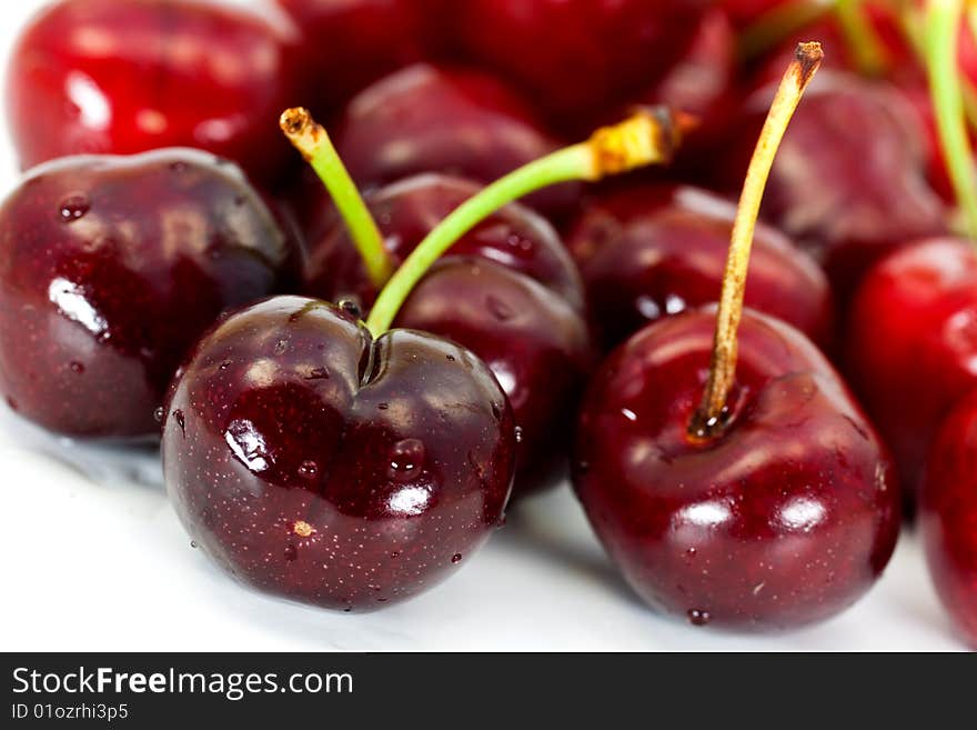 Ripe, juicy cherries,isolated on white background.