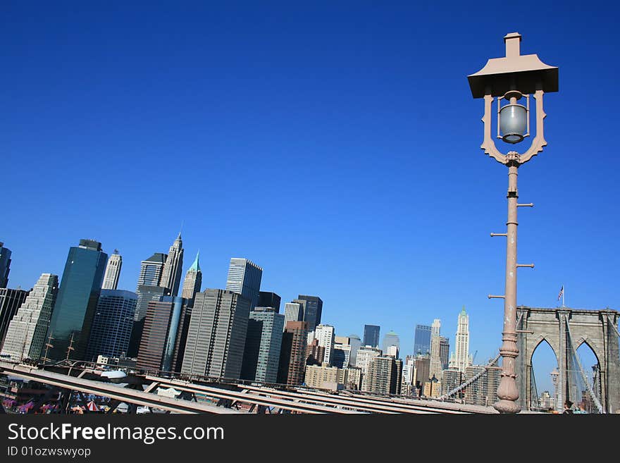 Lower Manhattan skyline as seen from the Brooklyn Bridge. Lower Manhattan skyline as seen from the Brooklyn Bridge.