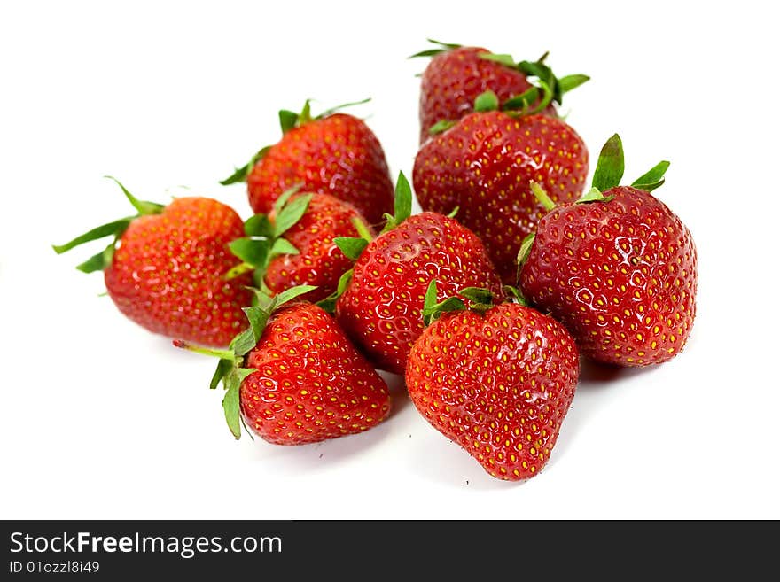 Ripe Strawberries , Isolated On The White Background