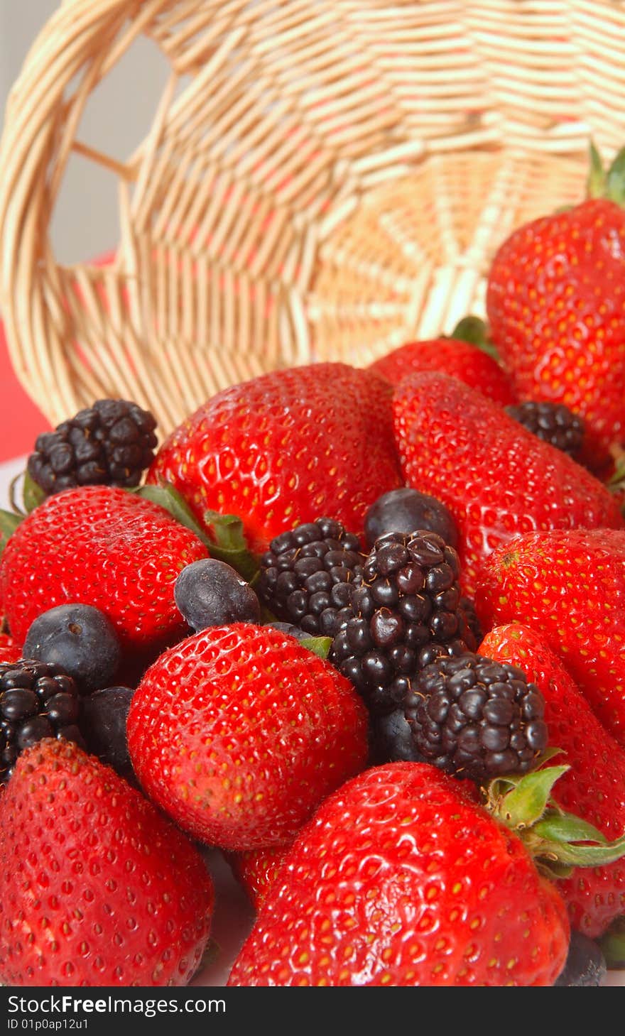 Basket overflowing with freshly picked fruit