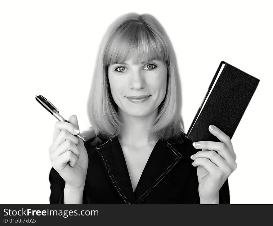 The beautiful businesswoman in a black jacket. The beautiful businesswoman in a black jacket