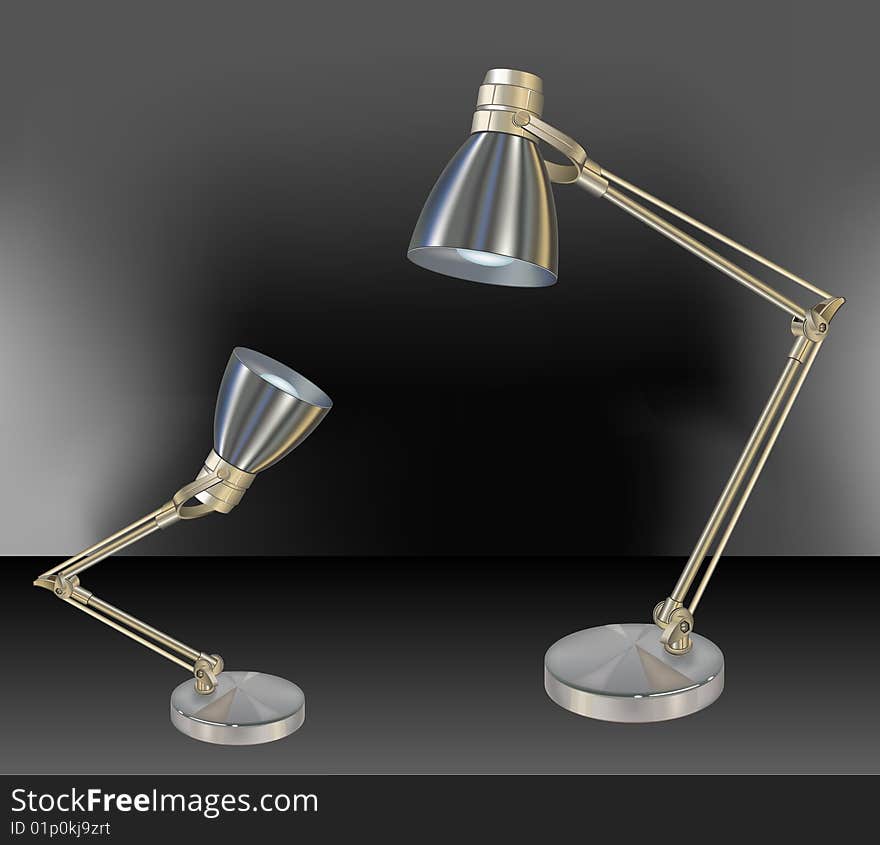 Two desk lamps, isolated object on black background. Two desk lamps, isolated object on black background