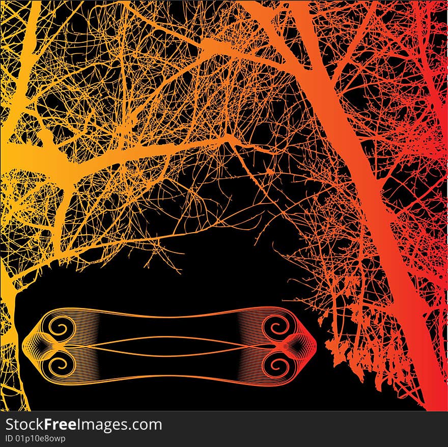 Red trees vector on black sky