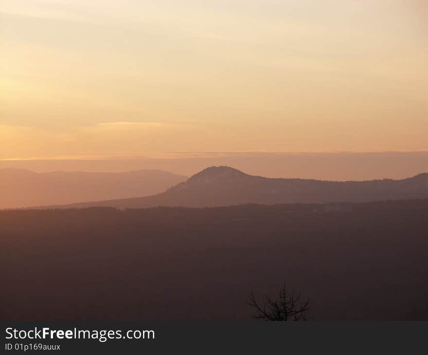 Evening winter landscape of the Ural mountains. Evening winter landscape of the Ural mountains