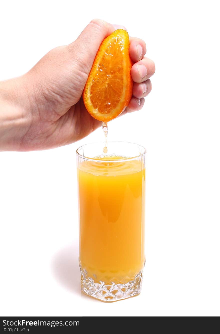 Hand Orange And Juice In Glass