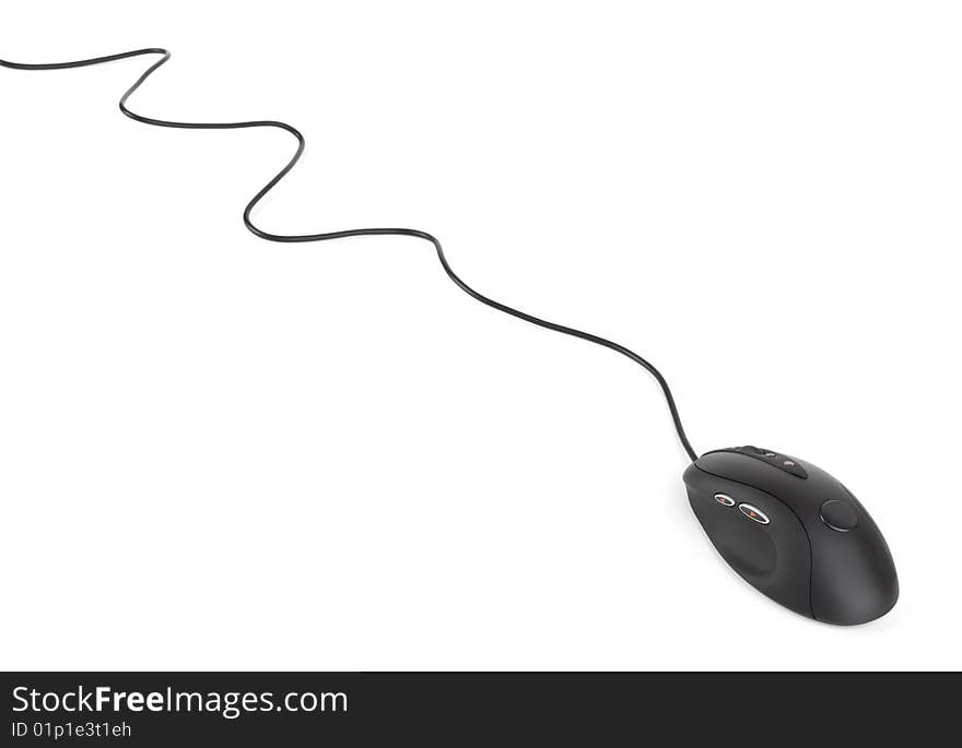 Computer mouse and cable isolated on white background