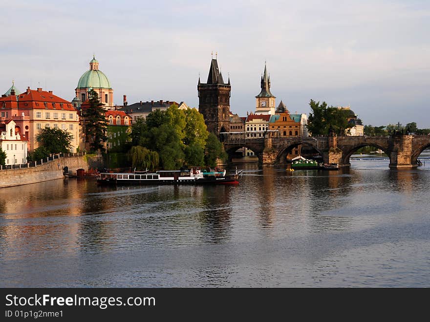 The Old-Town side of Charles Bridge in Prague, Czech Republic