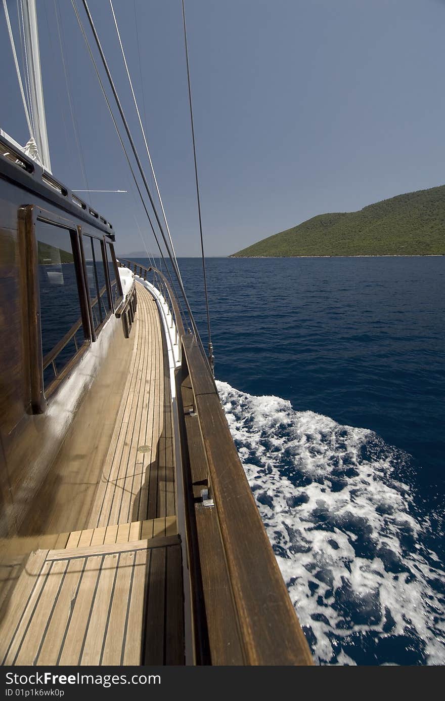 Wooden sailing boat at the bodrum coast