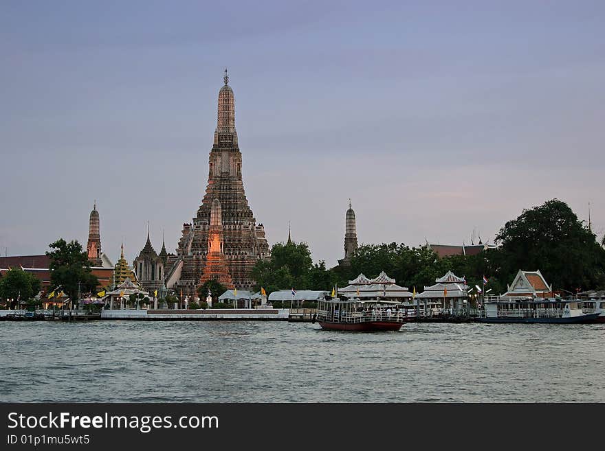 Image of Wat (temple) Arun taken on the bank of the Chao Praya River in Bangkok, Thailand. Image of Wat (temple) Arun taken on the bank of the Chao Praya River in Bangkok, Thailand