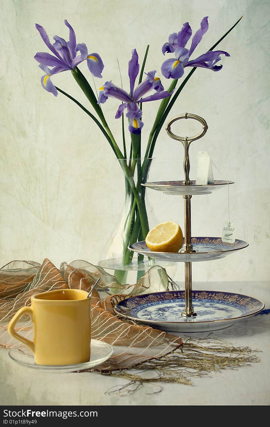 Still life with tea cup and iris