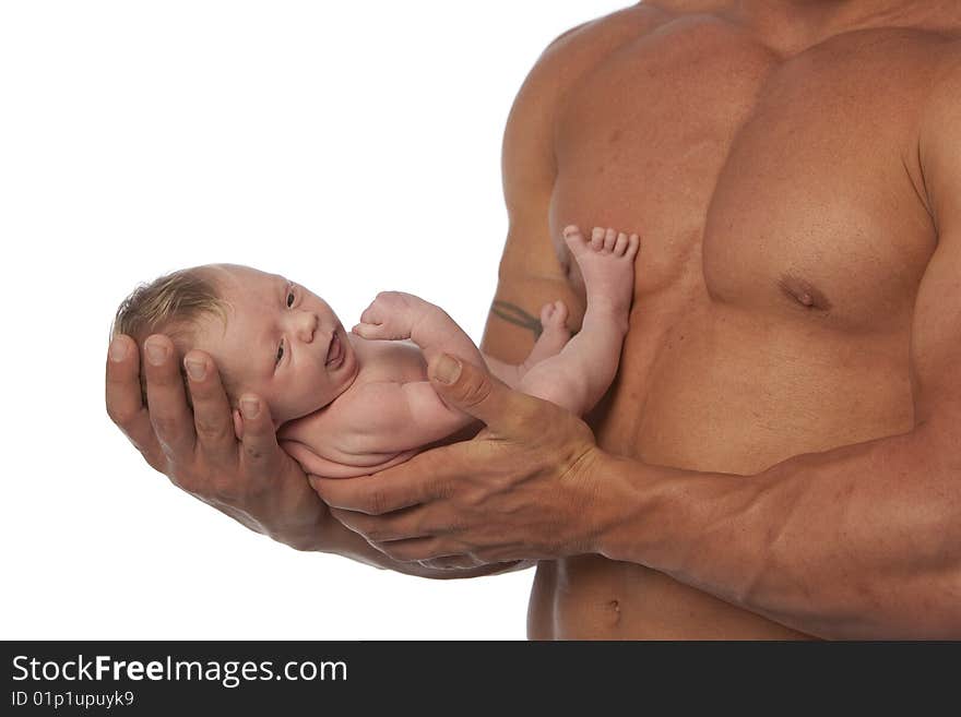 Father with daughter on white. Father with daughter on white