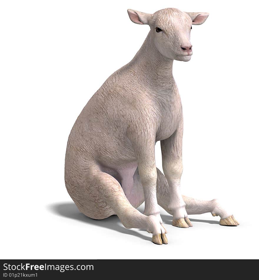 Rendering of a young sheep with clipping path and shadow over white. Rendering of a young sheep with clipping path and shadow over white