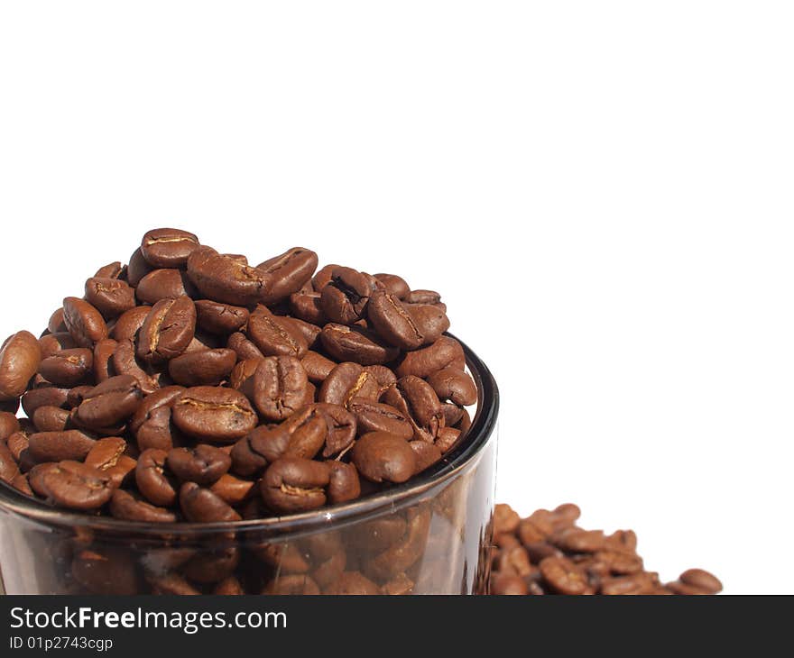 Cup of coffee close-up on white background