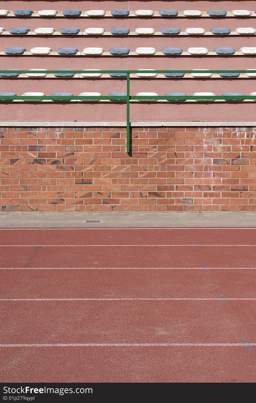 Seats and racetracks at the athletics stadium