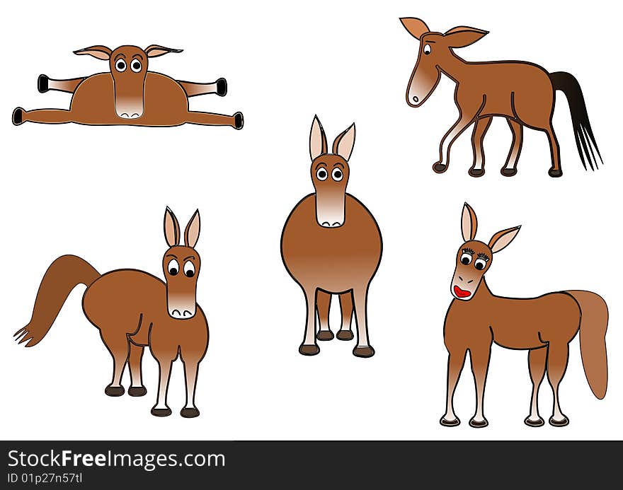 Drawing depicting donkeys in different positions