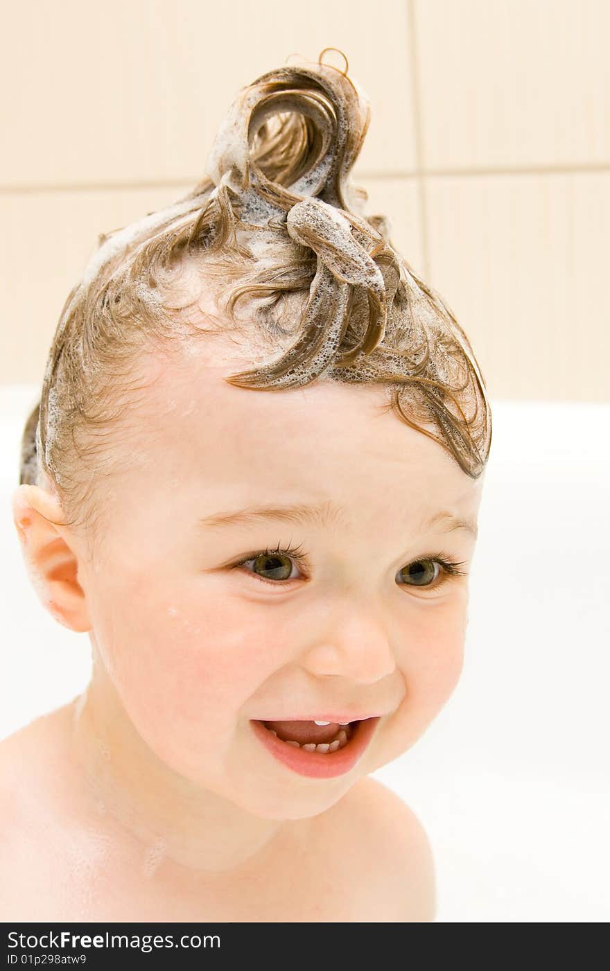 Sweet toddler baby girl in bath. Sweet toddler baby girl in bath