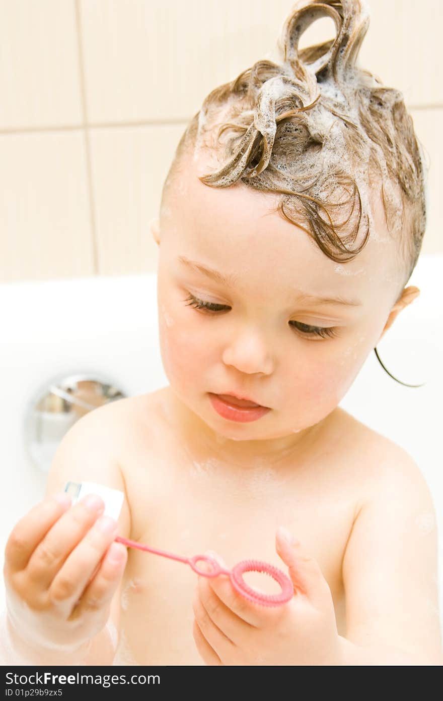 Sweet toddler baby girl in bath. Sweet toddler baby girl in bath