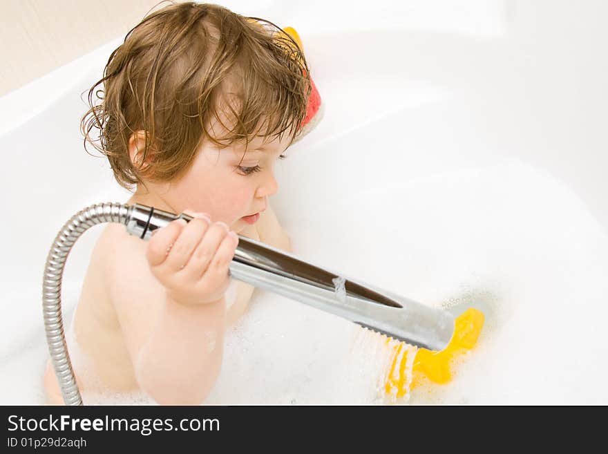 Sweet toddler baby girl in bath. Sweet toddler baby girl in bath