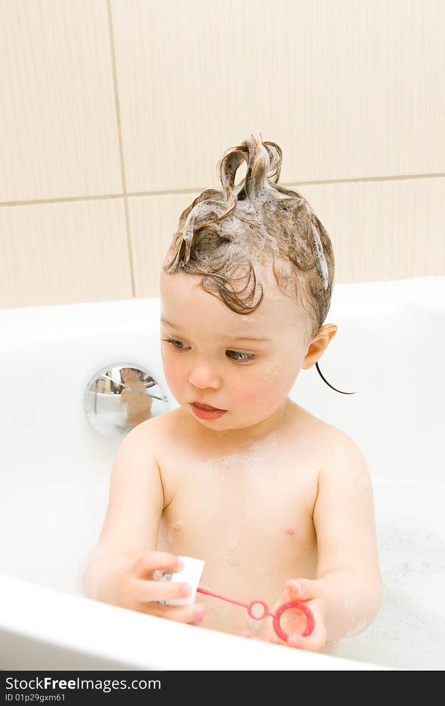 Sweet toddler baby girl in bath. Sweet toddler baby girl in bath