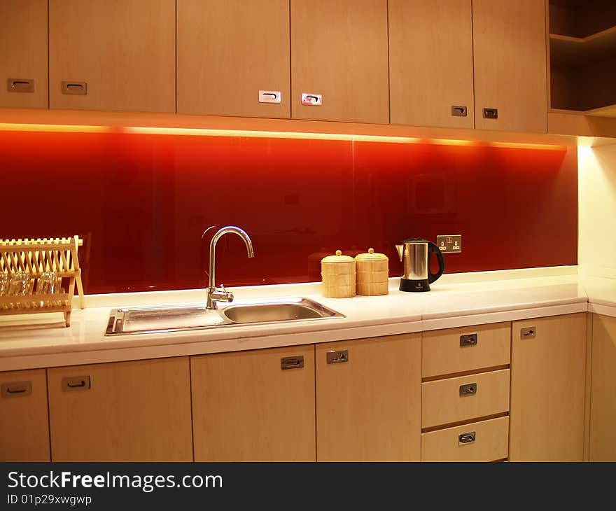 Side view of the counter of a kitchen. Side view of the counter of a kitchen