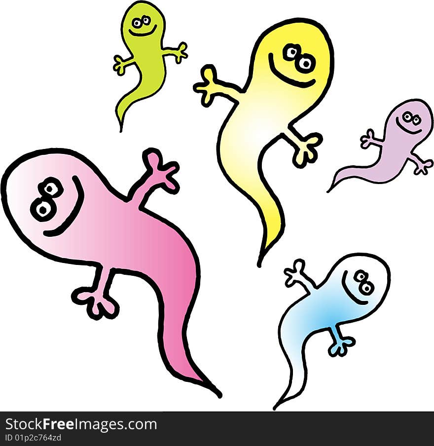 Five colorful ghosts on white background.vector ilustration