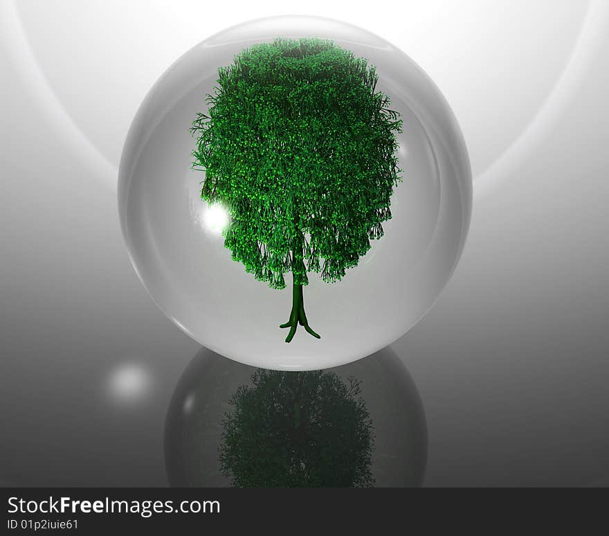 Green ecological tree in glass orb