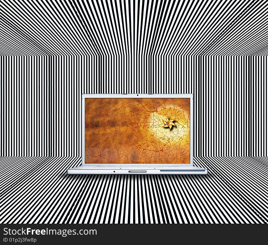 Laptop with creative screen on the stripes background