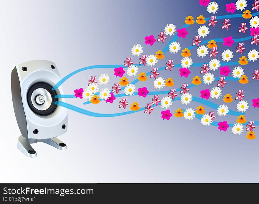 Picture of speaker and wave of flowers. Picture of speaker and wave of flowers