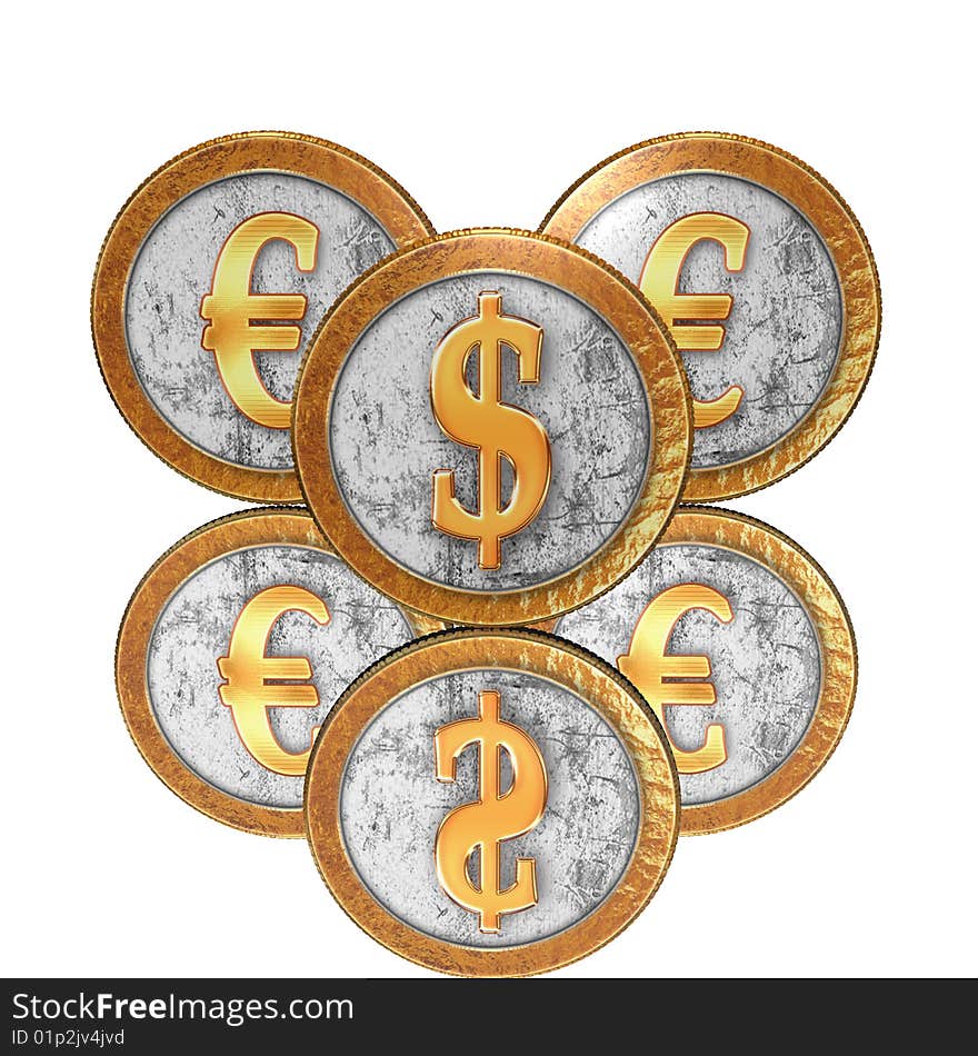 Golden coin with reflection on mirror background